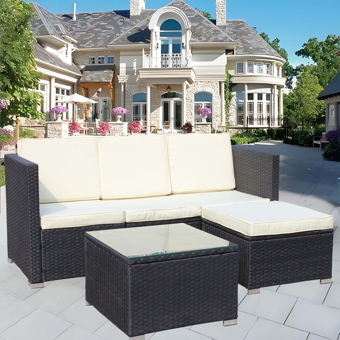 Outdoor 5-Piece PE Rattan Wicker Patio Sofa Set with Coffee Table