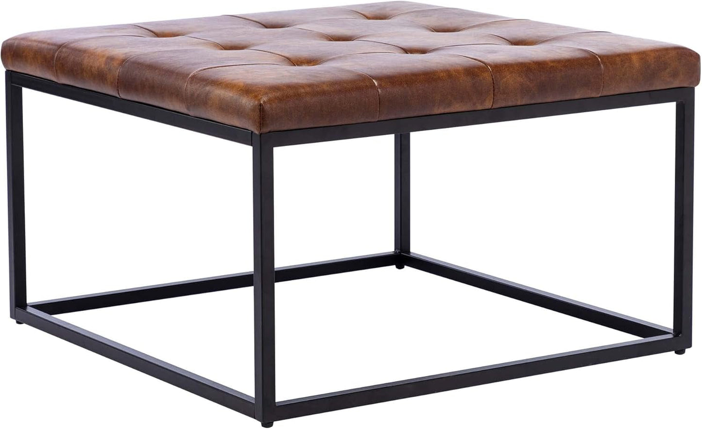 Yellowish-Brown Faux Leather Ottoman Coffee Table Sturdy