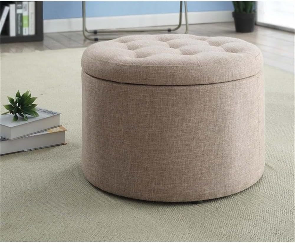 Round Shoe Ottoman Tan Fabric 12 Compartment Storage