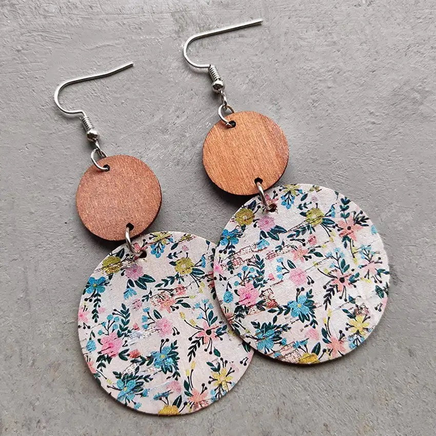 Beautiful White Wood and Cork Flower Earrings