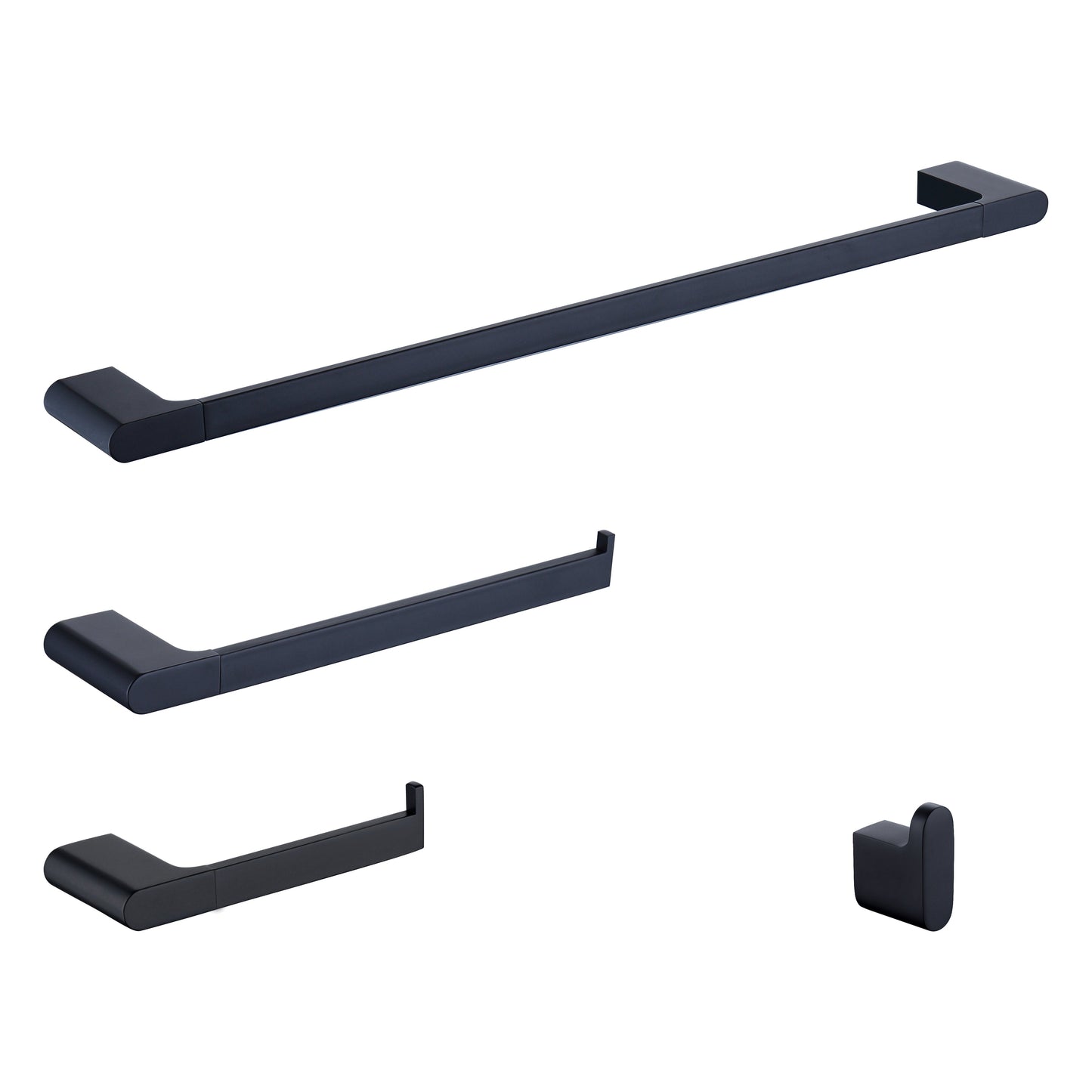 Luxurious 4-Piece Brass Matte Black Bathroom Hardware Set: Towel Bar, Towel Ring, Toilet Paper Holder, Robe Hook, and Tower Holder - Wall Mounted