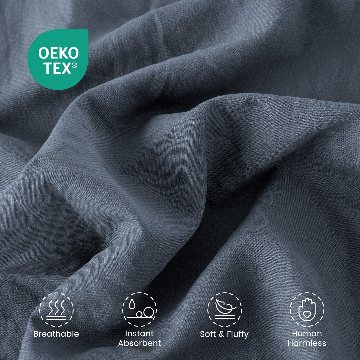 Stone Washed Duvet Cover Set - Flint Stone Blue