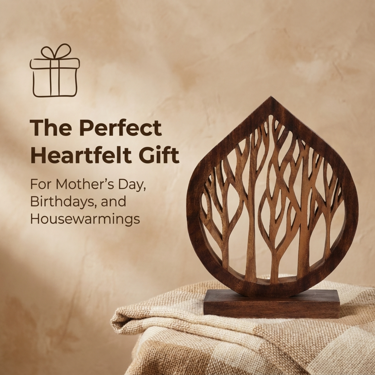 Wooden Tree Sculpture – Handmade Solid Wood Art Decorative Home Accent Gift