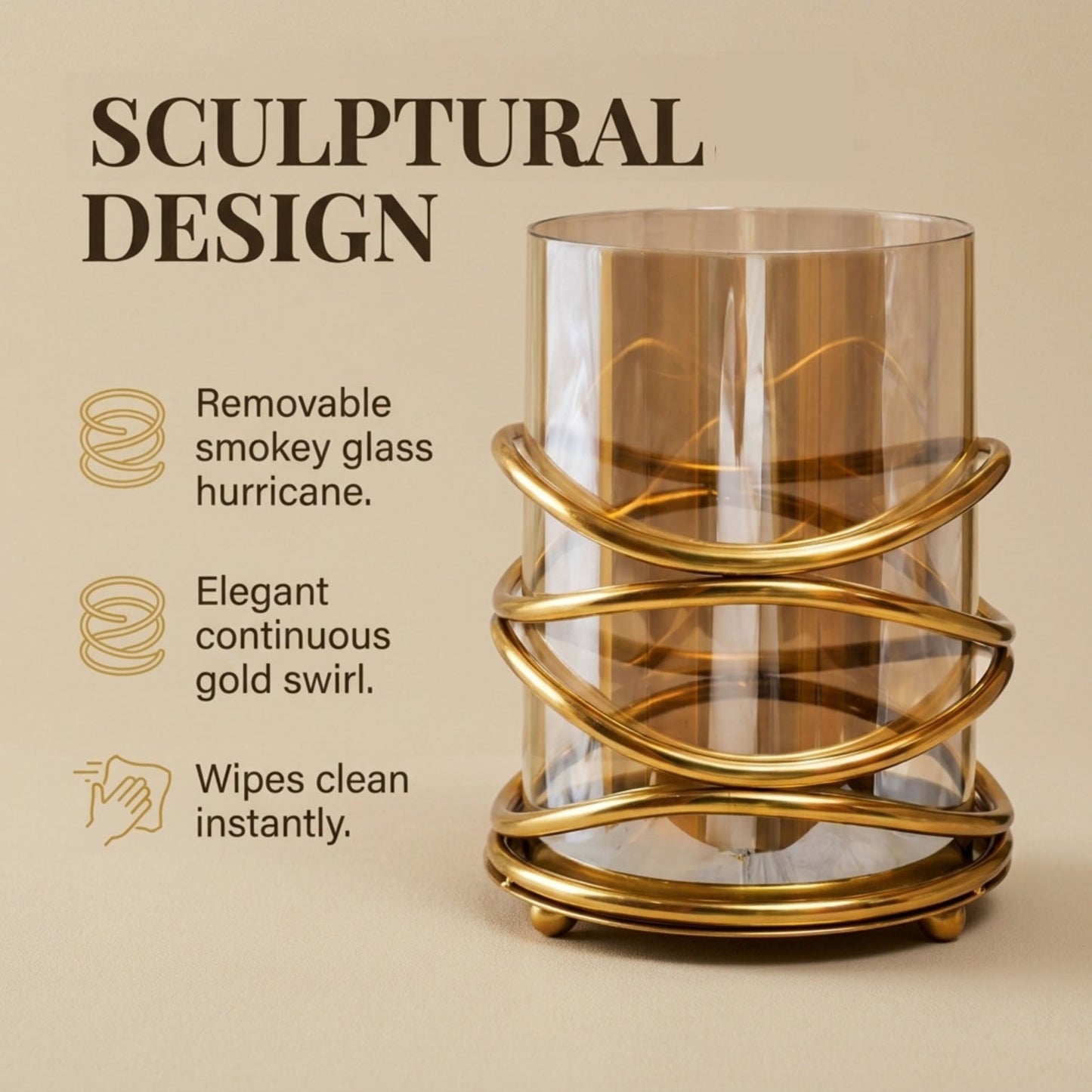 Swirl Candle Holder - Medium Bronze Decorative Holder with Glass for Pillar & Votive