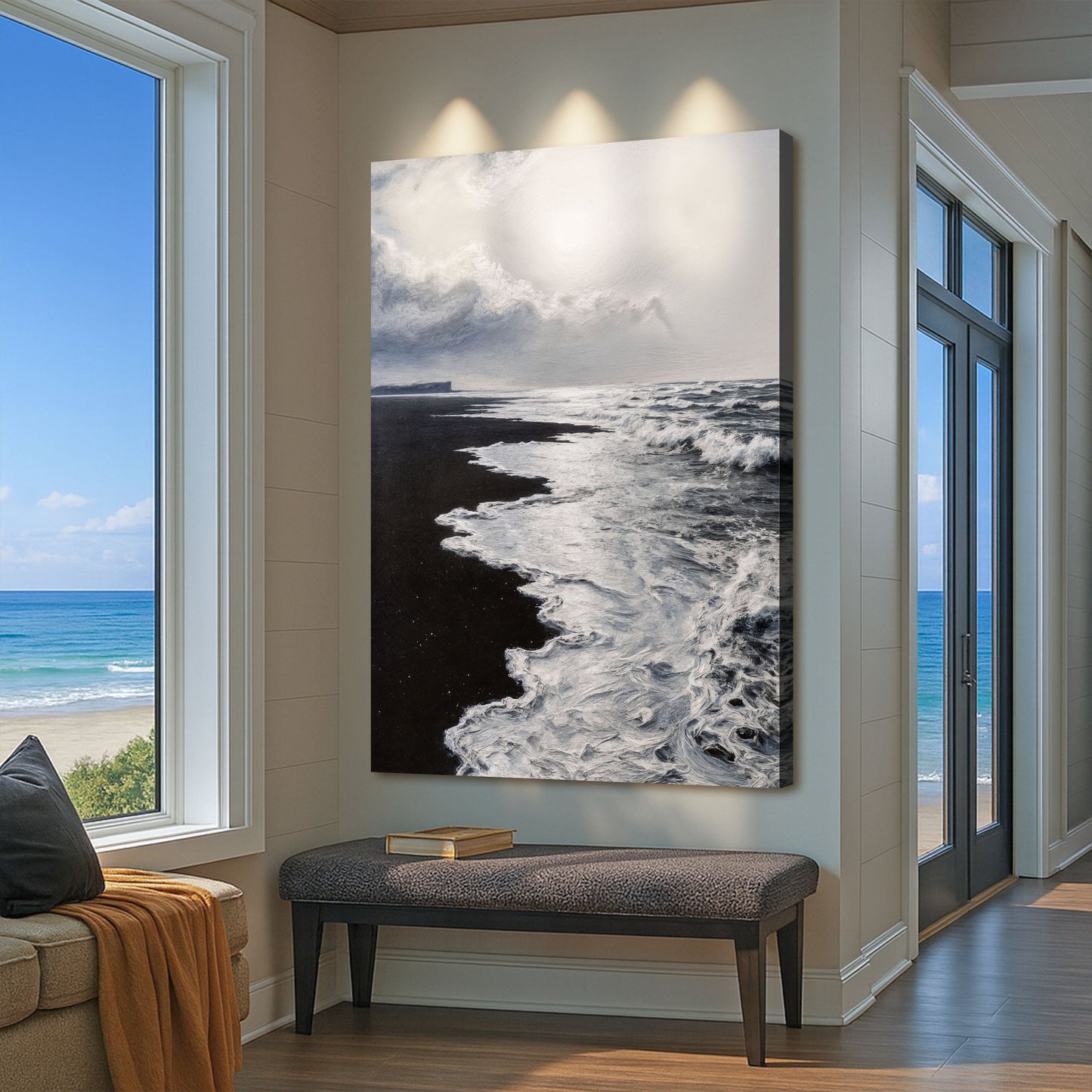 Black & White Waves Abstract  Wall Art