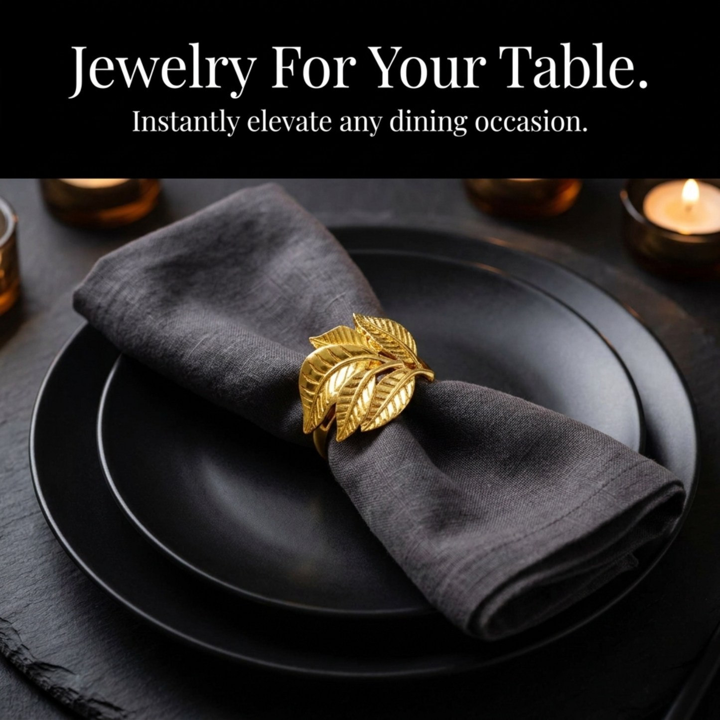 Gold Leaf Napkin Rings – Elegant Table Decor Rings | Durable Metal Set