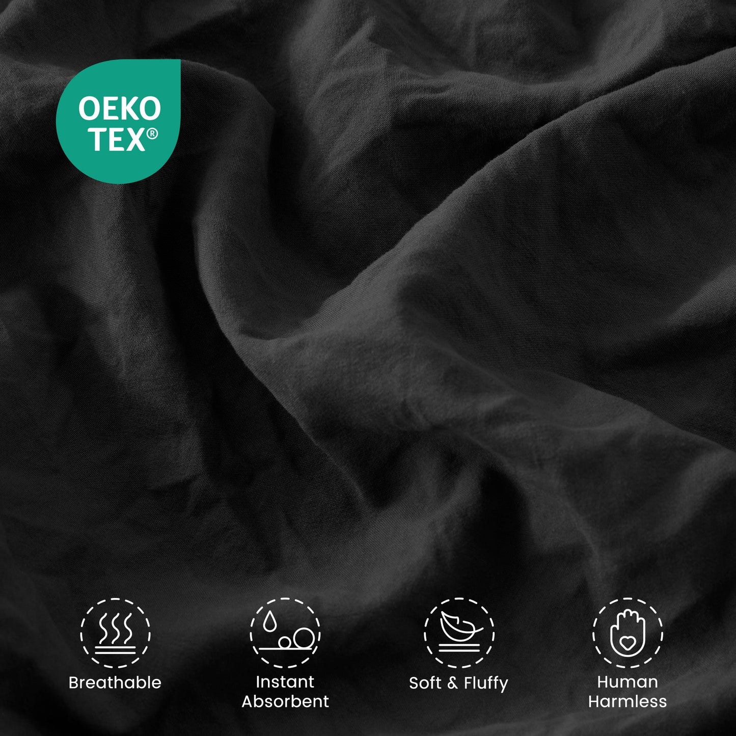 Stone Washed Duvet Cover Set - Black