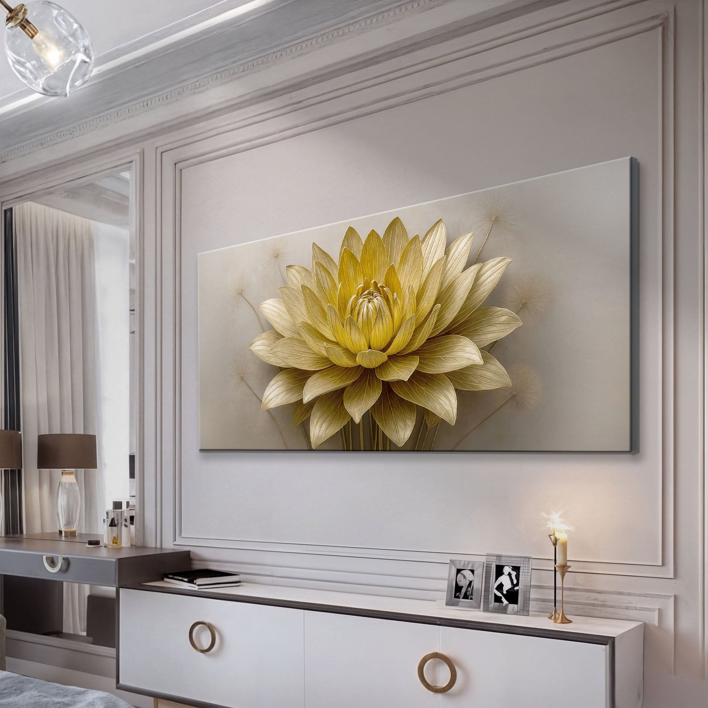 Golden Lotus Minimalist Abstract Wall Art III