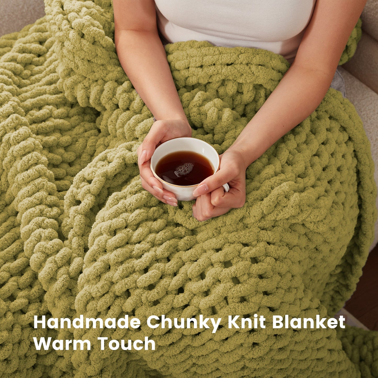 Handmade Washable Velvet Knit Throw Blanket for Couch & Bed - Green
