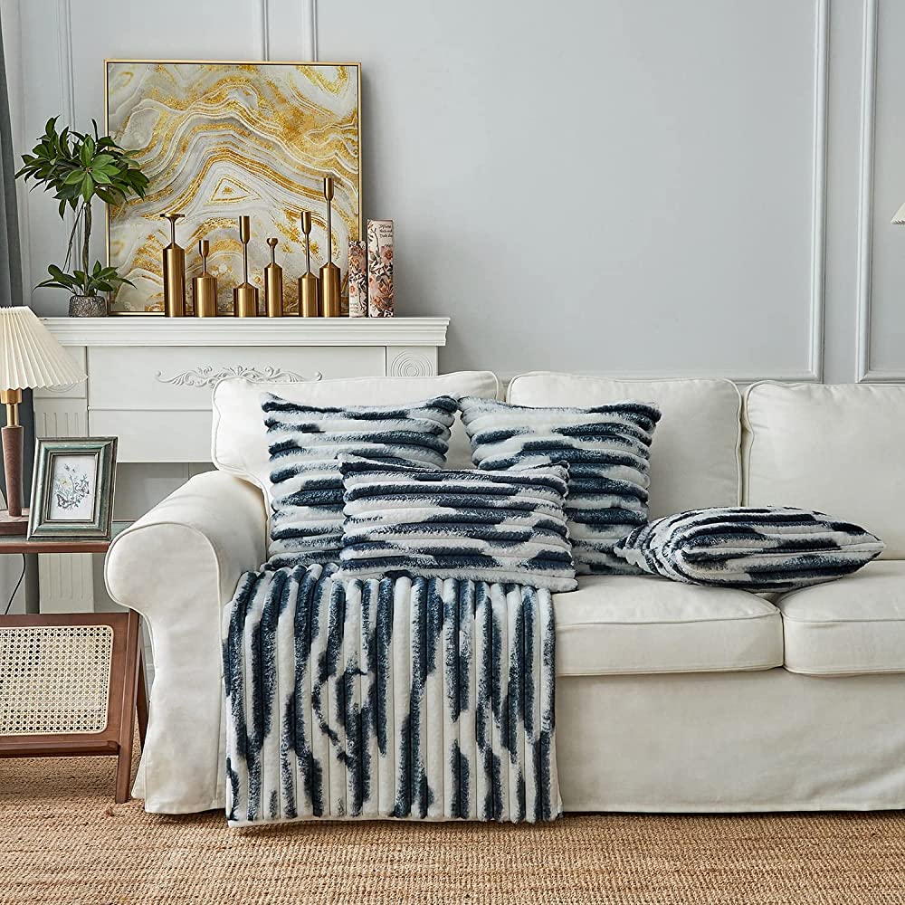 Green 18"x18" ribbed ombre faux fur throw pillow ultra-soft two-tone design luxury textured accent insert included