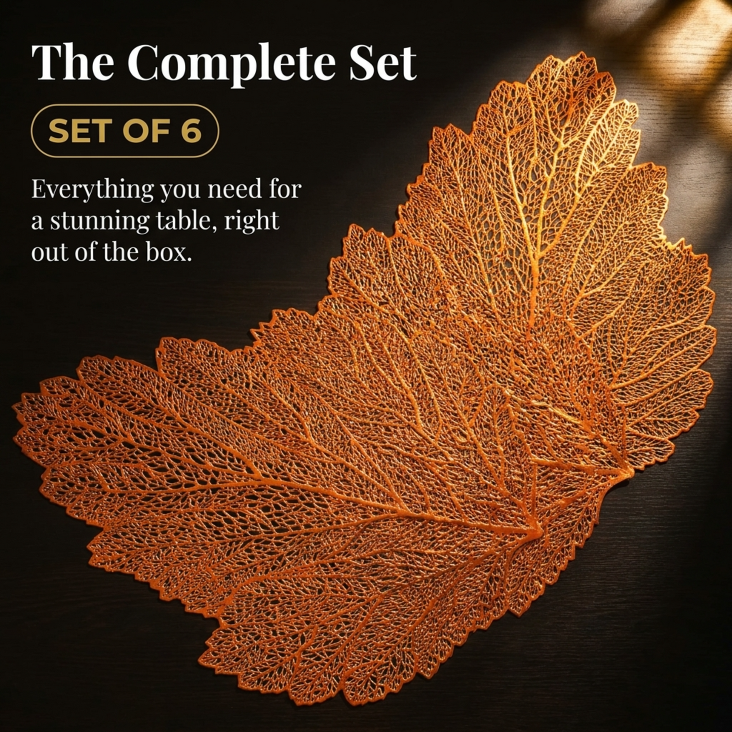 Vinyl Placemats - Rose Gold Leaf Cut Out Set of 6 | Non Slip, Heat Resistant