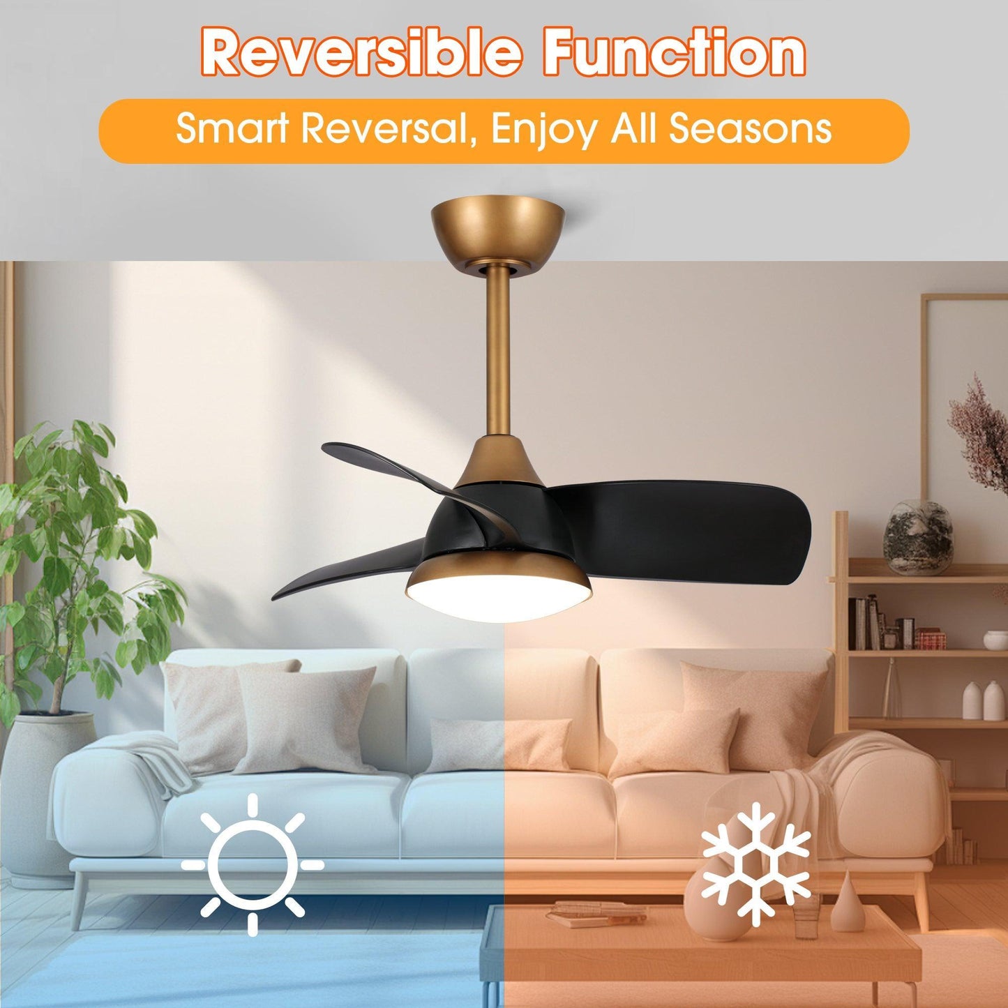 28" Modern DC Motor Downrod Mount Reversible Ceiling Fan with LED Lighting and Remote Control