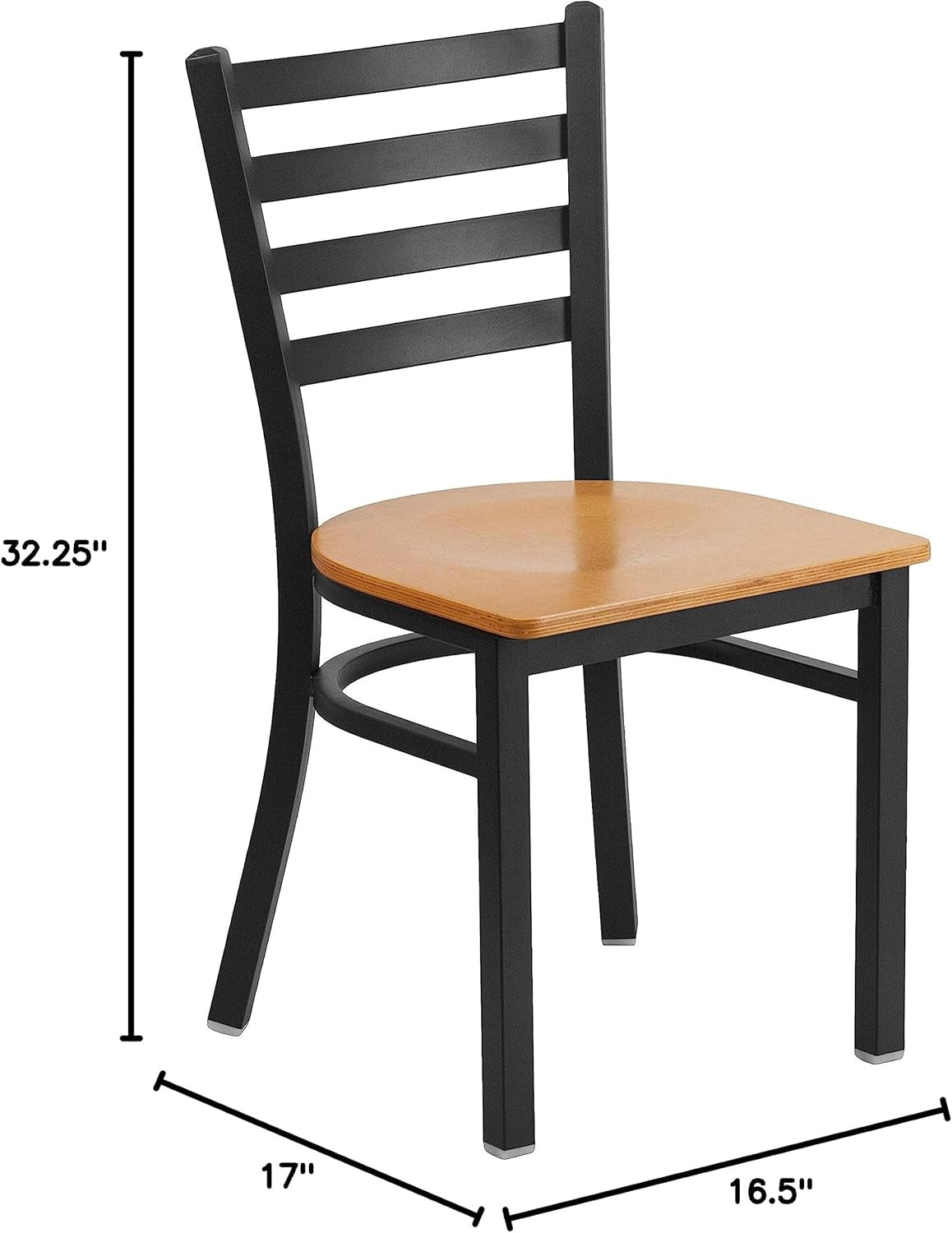Hercules Series Black Ladder Back Metal Dining Chair Set of 2 With Natural Wood Seat