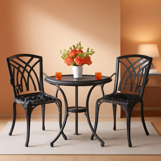 Outdoor Cast Aluminum Bistro Set 3 Piece Table And 2 Chairs Black