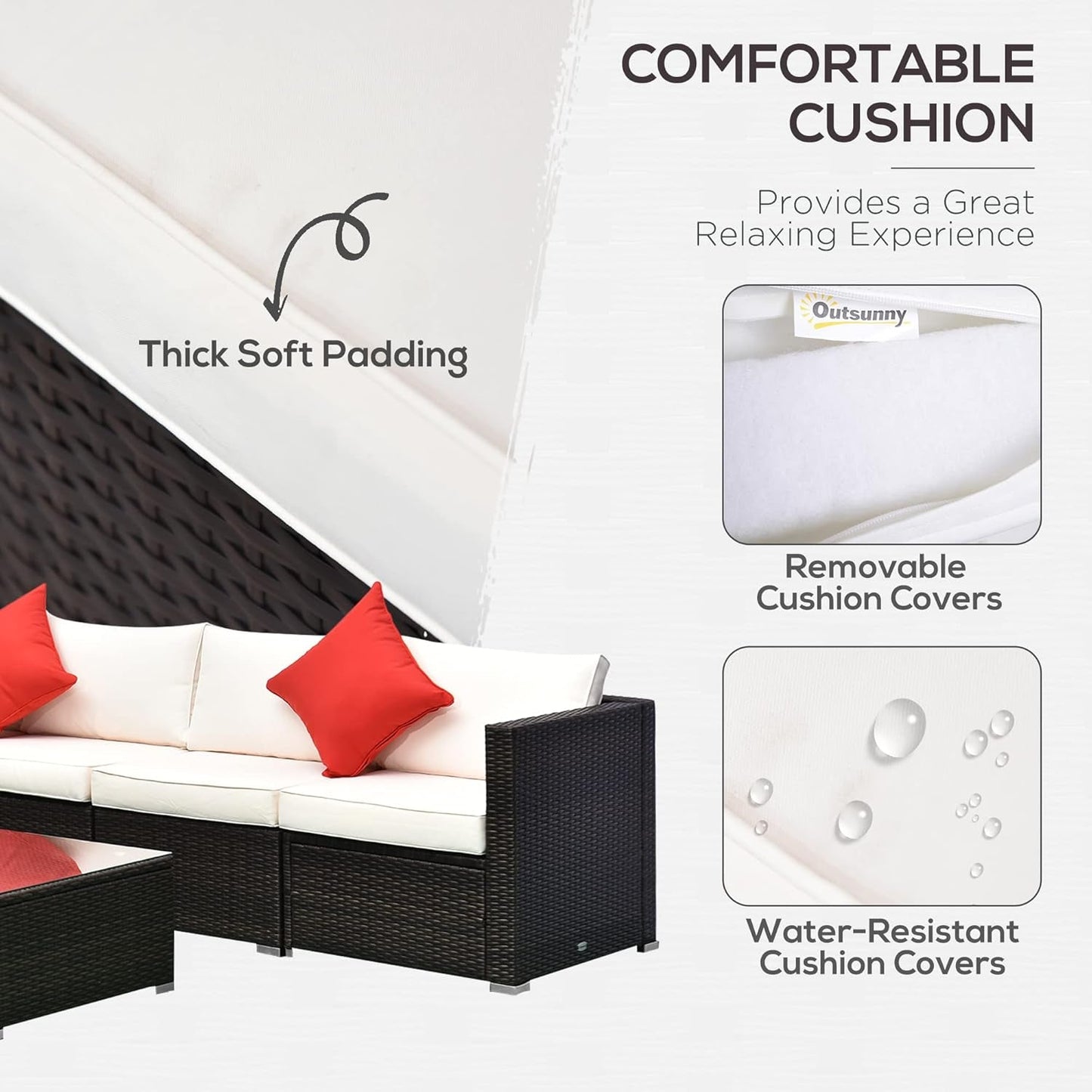 Six Piece Outdoor Wicker Sectional Sofa Set with Ottoman