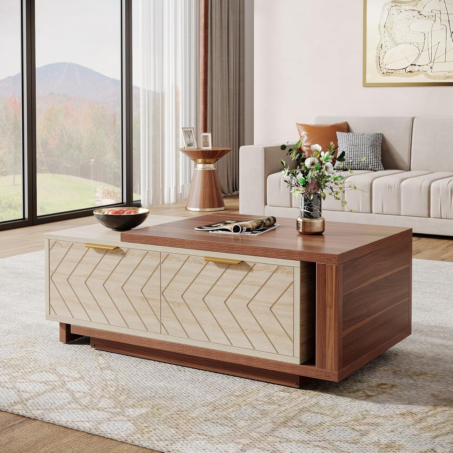 42.13" Extendable Coffee Table with Storage Drawers