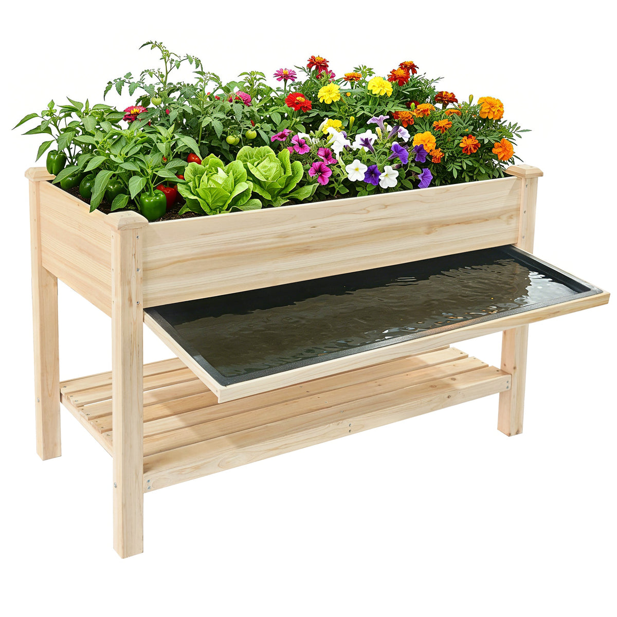 Raised Garden Bed 48x23x31.1-inch Elevated Wood Planter