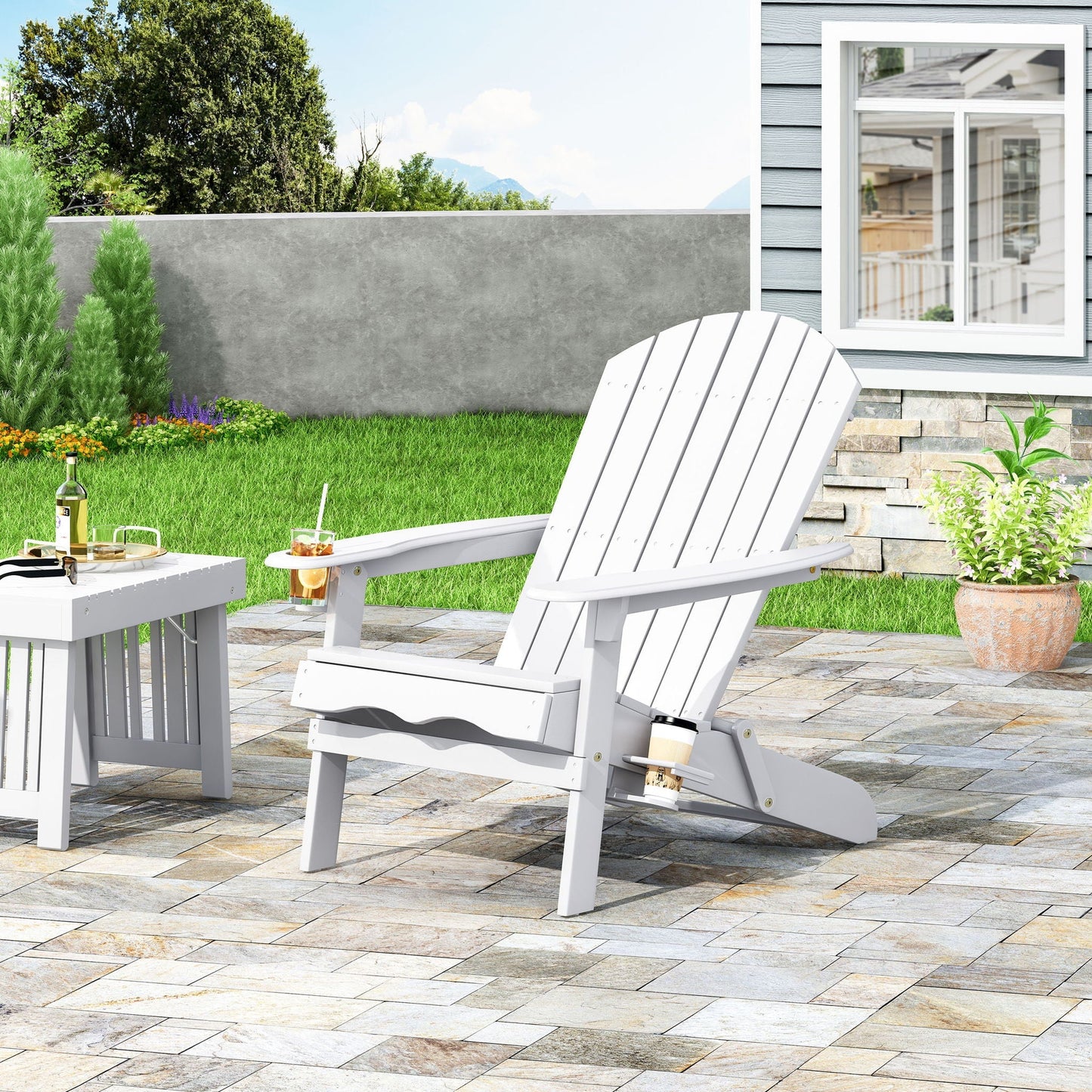 Zenithia Outdoor Foldable Adirondack Chair With 2 Cup Holders