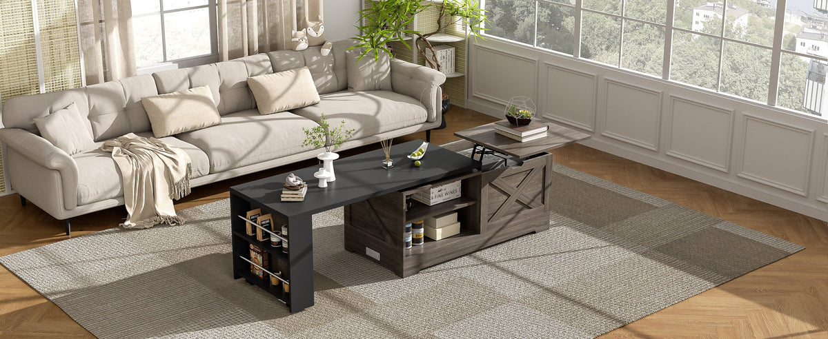 U-Can Farmhouse Lift Top Coffee Table With Barn Doors