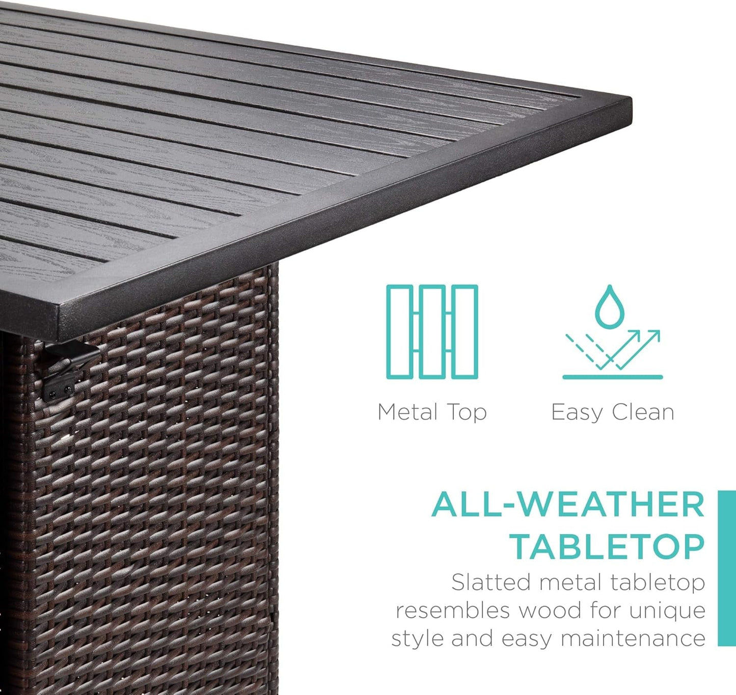 Brown Outdoor Wicker Bar Table Set With Bottle Opener