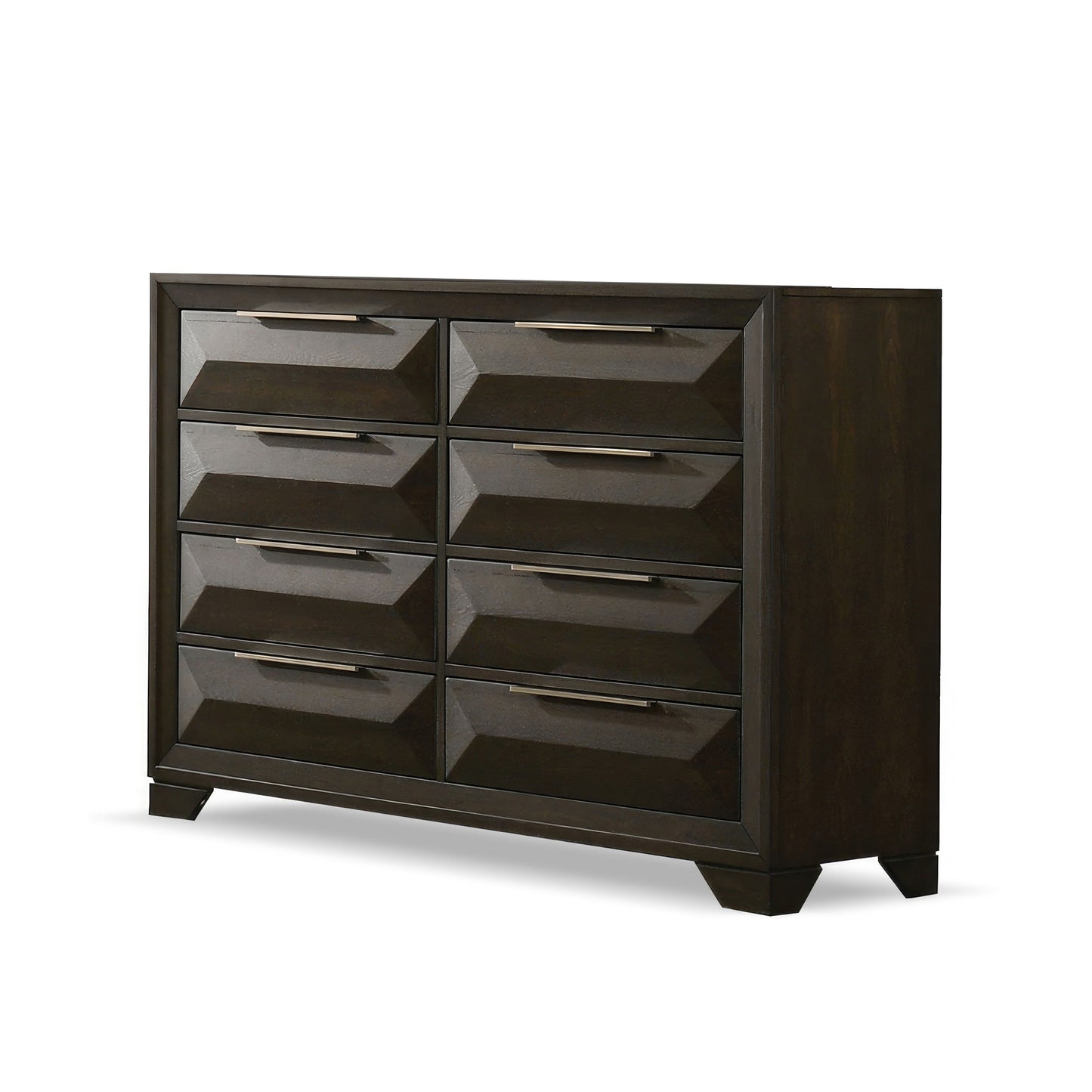 Transitional Dresser With Mirror Beveled Bracket Feet Metal Handles