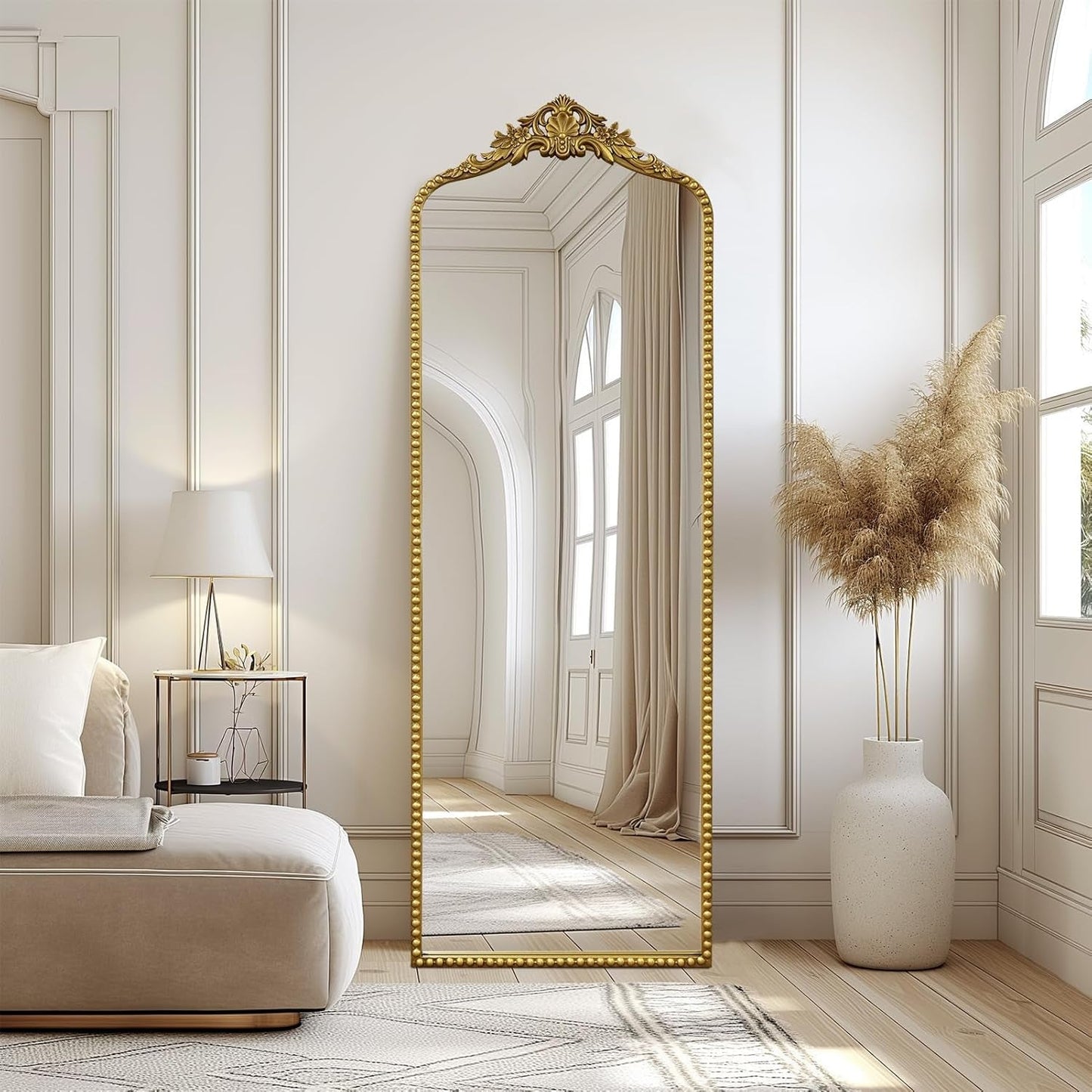 65 Inch Gold Baroque Full Length Floor Mirror Ornate Antique