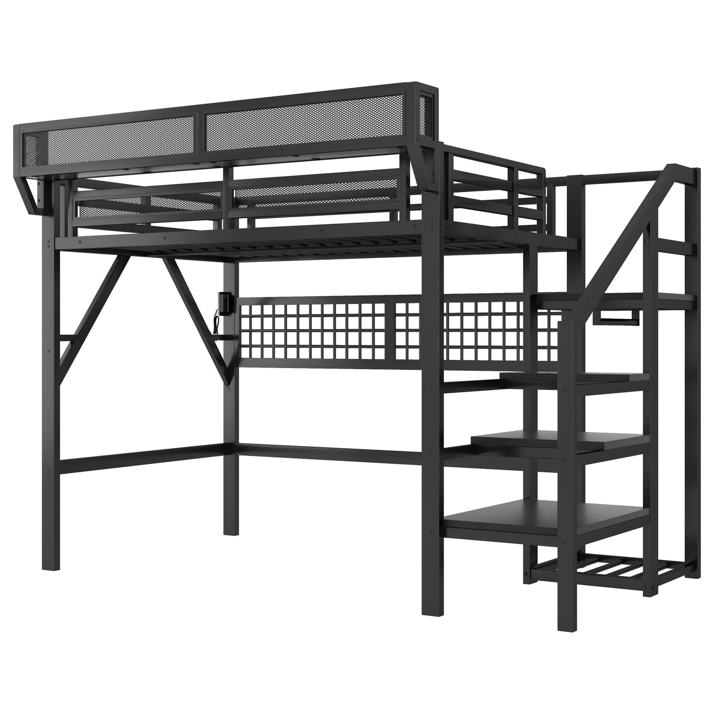 Full Size Loft Bed with Charging Station
