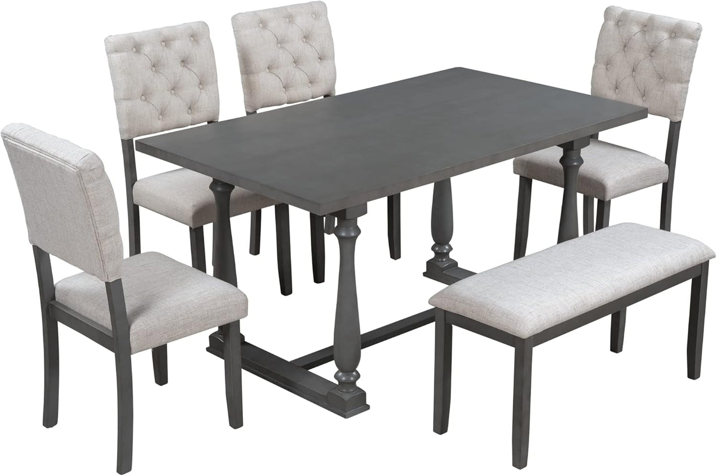 Six Person Premium Solid Wood Dining Table Set Bench