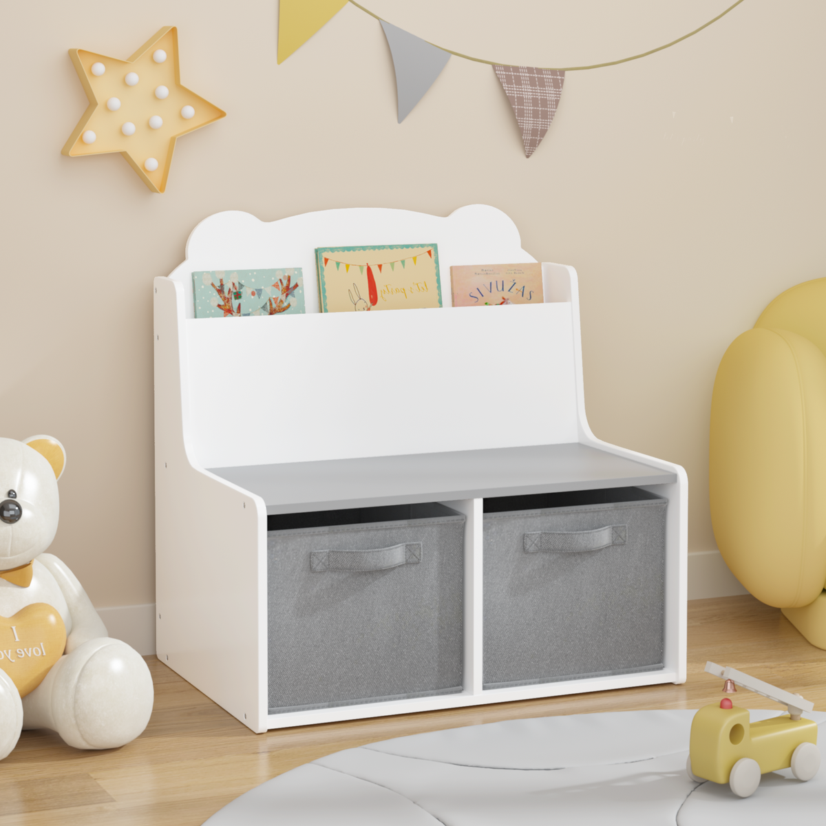 Kids Bookshelf with Storage Bins