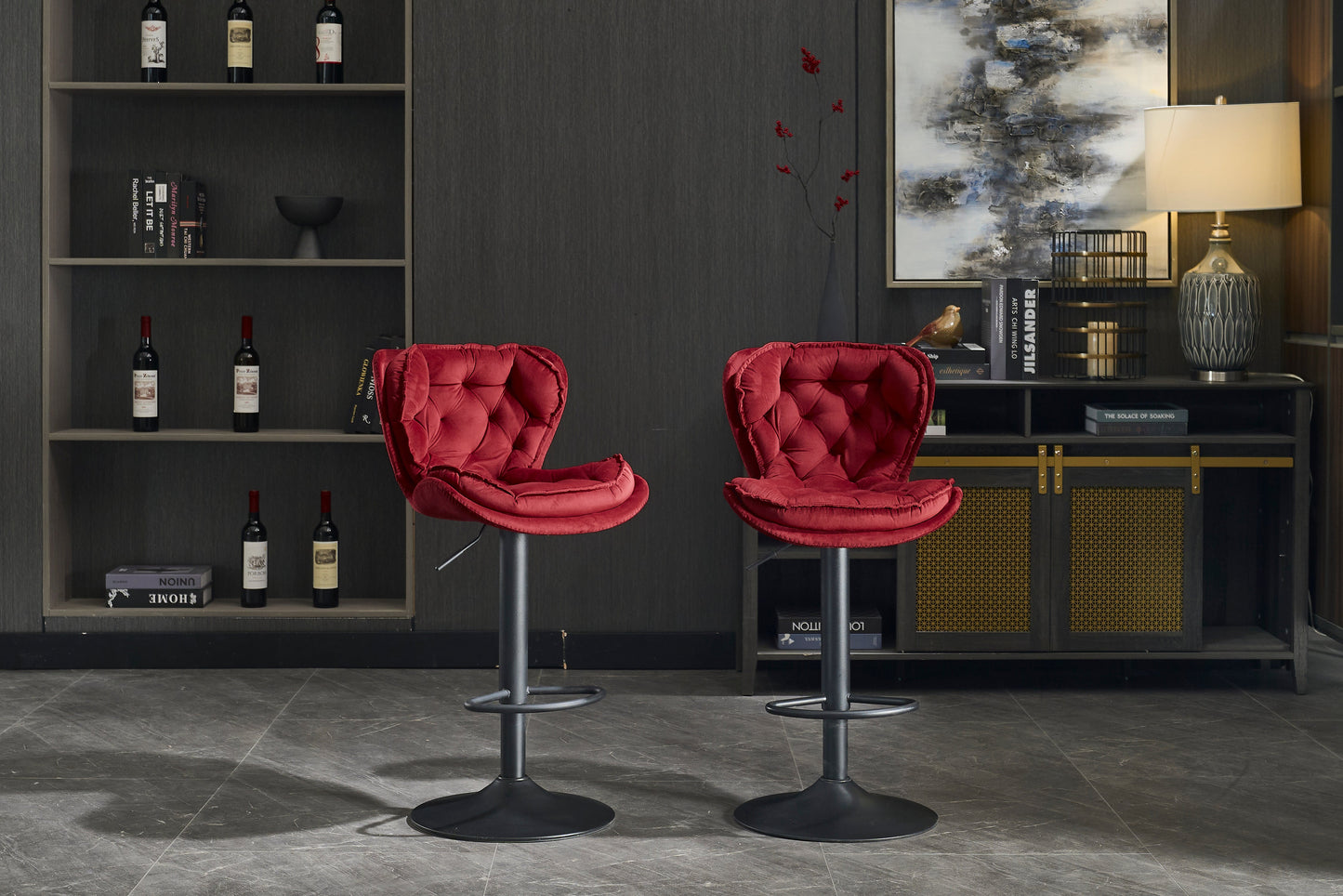 Set of 2 Bar Stools with Powder Footrest