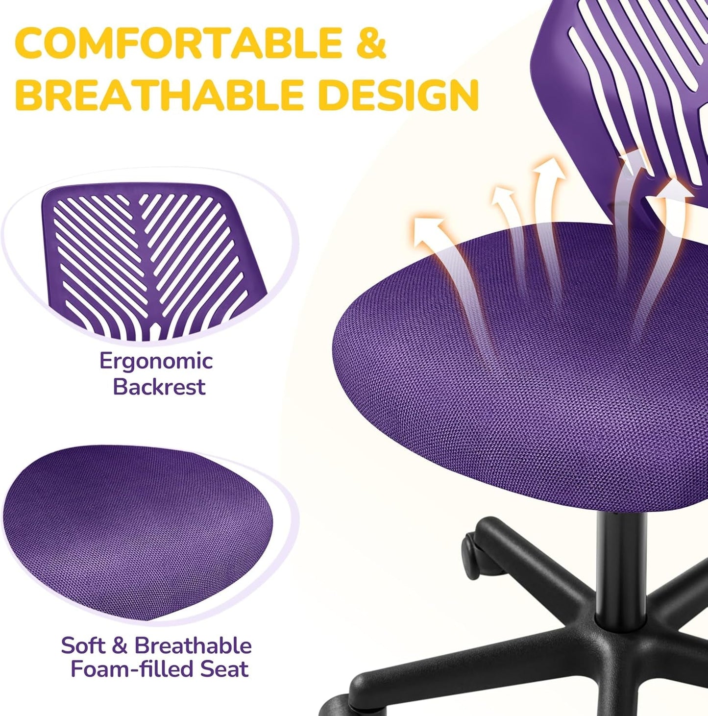 Purple Adjustable Desk Chair With Lumbar Support Swivel