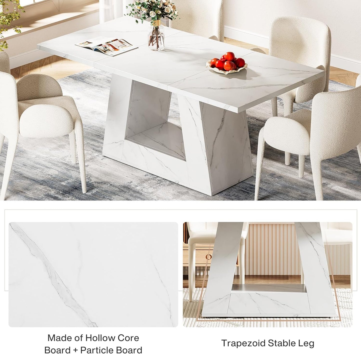 63" Modern Rectangular Dining Table for 4 to 6 People