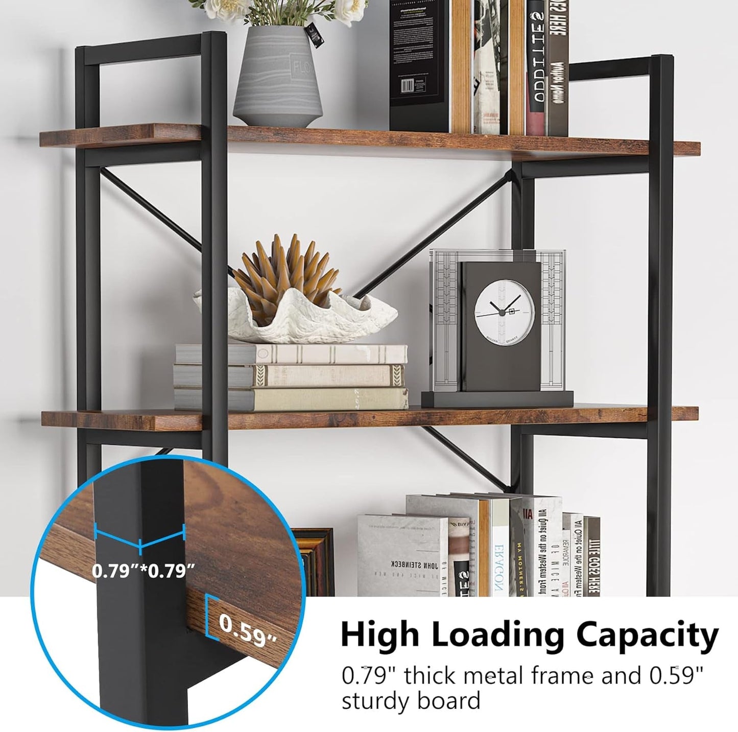 Industrial Rustic 5 Tier Etagere Bookshelf With Metal Frame