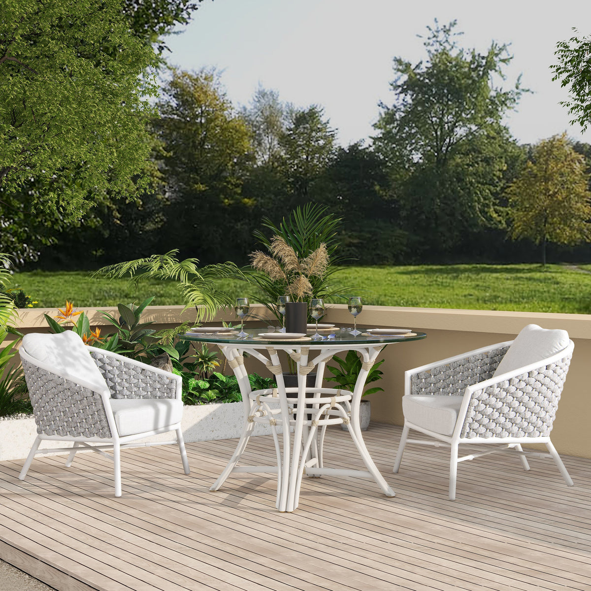 Rowan 30.5" Rope Barrel Back Patio Accent Arm Chair, Set of 2