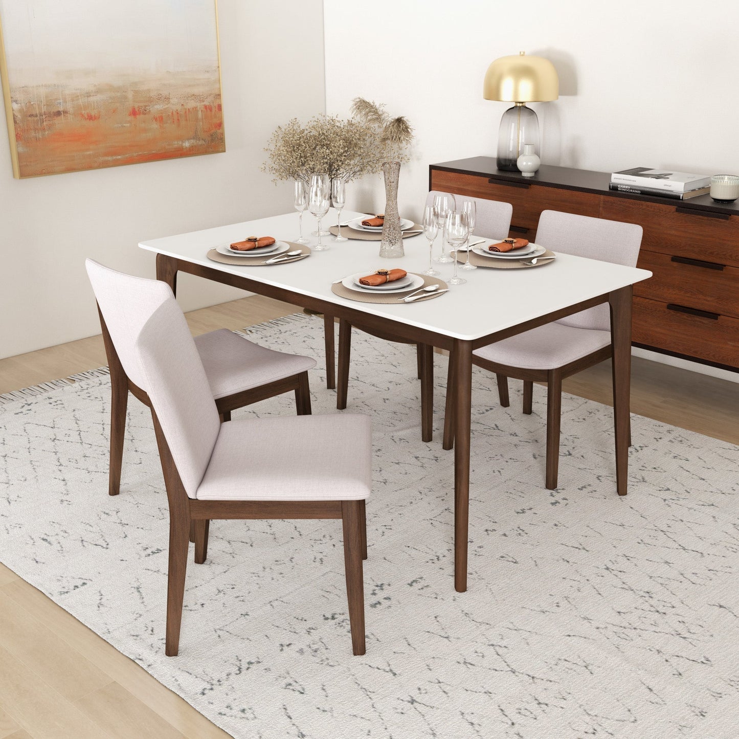 Modern Laura Mid-Century Modern Solid Wood Dining Chair Set
