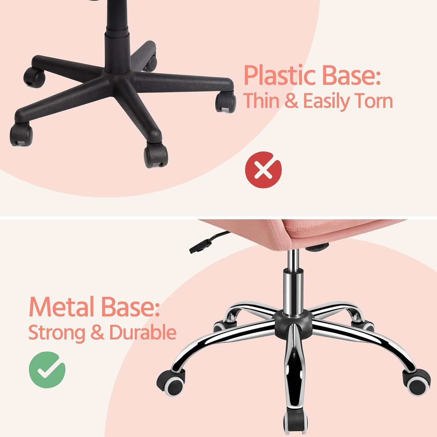 Pink Velvet Desk Chair With Wheels And Armrests Swivel Office Chair