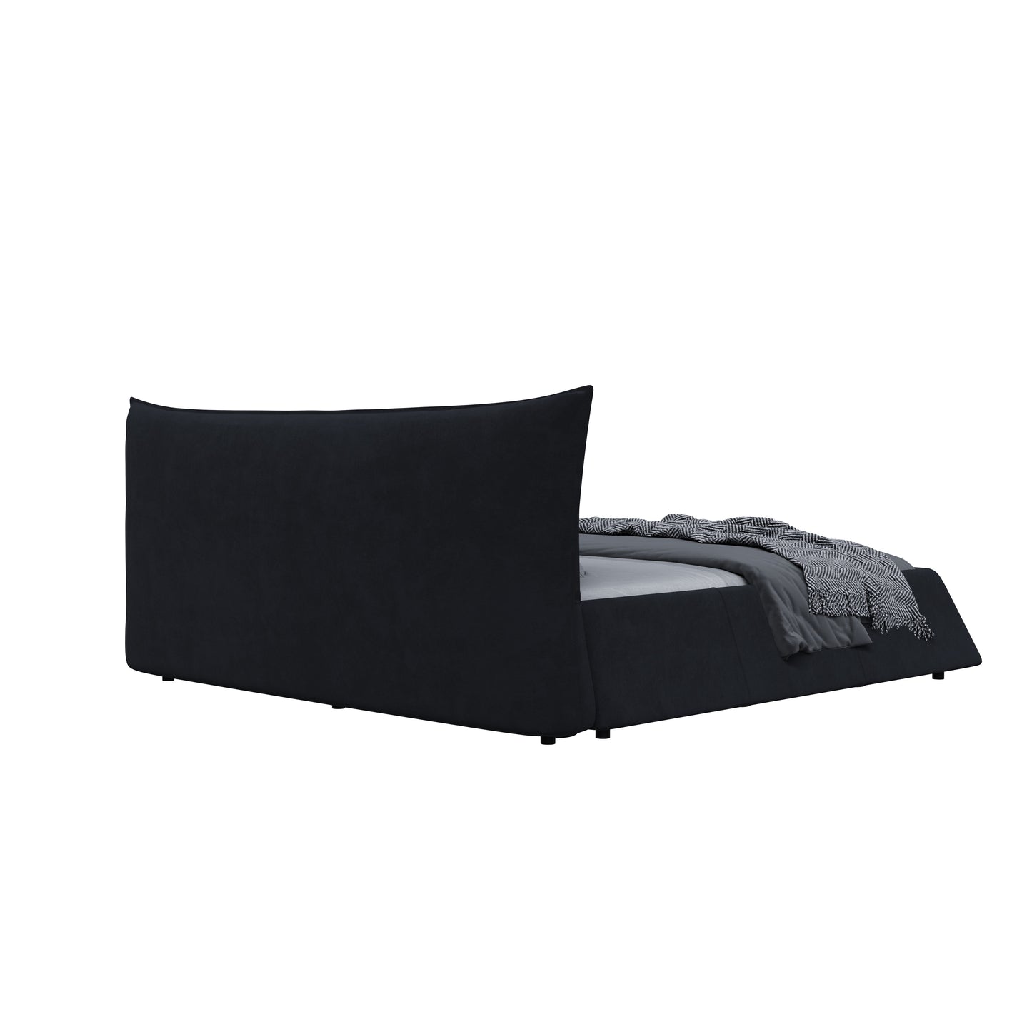 King Size Upholstered Platform Bed with Special Shaped Velvet Headboard