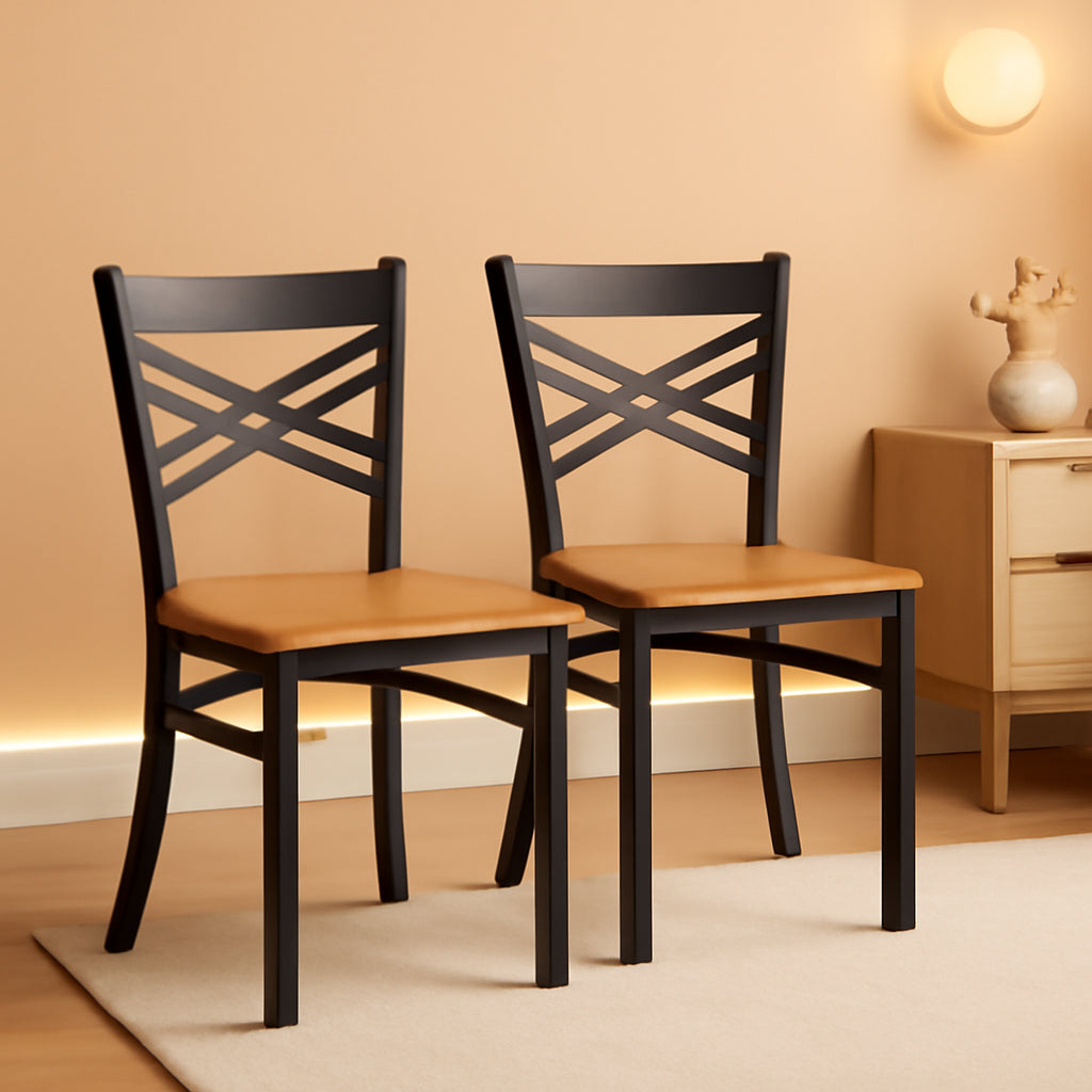 Two Pack Hercules Series Black X Back Metal Dining Chairs With Natural Wood Seats