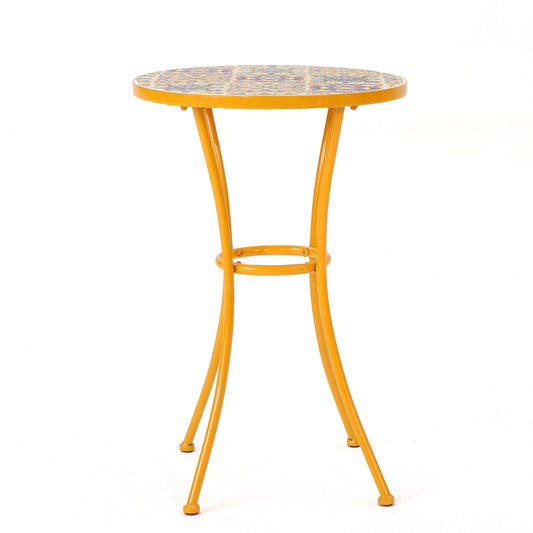 Outdoor Side Table With Tile Mosaic Table Top - Yellow