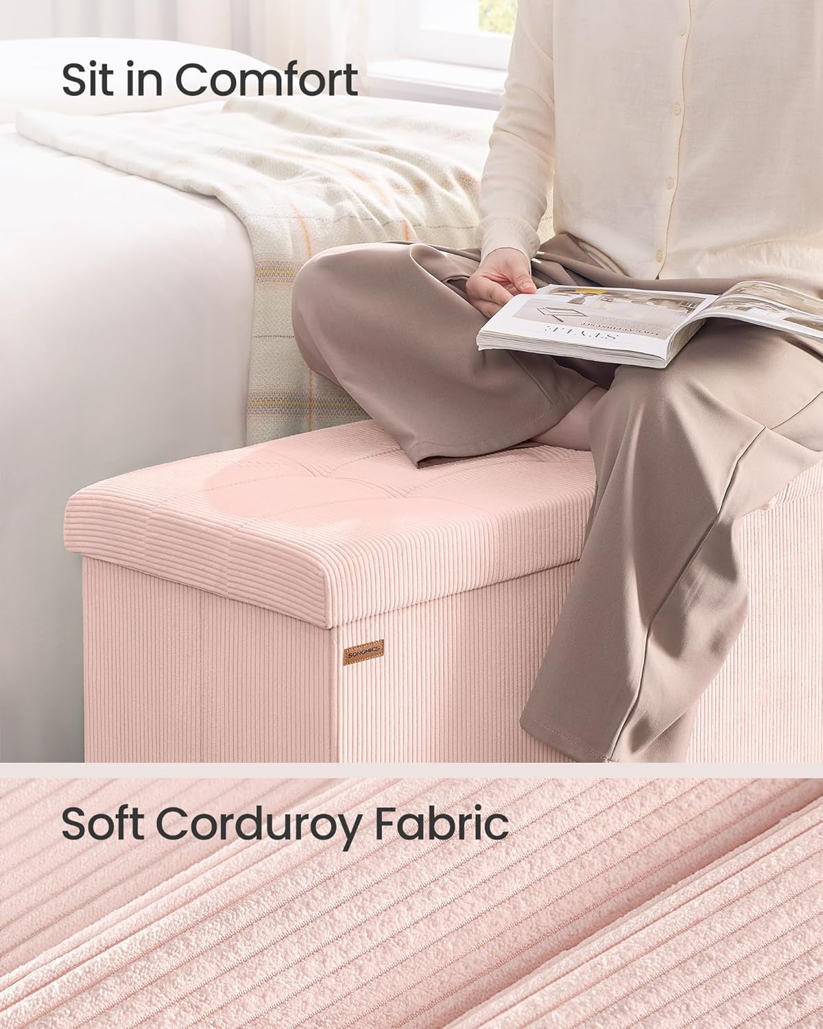 Pink Foldaway Underbed Storage Ottoman Bench