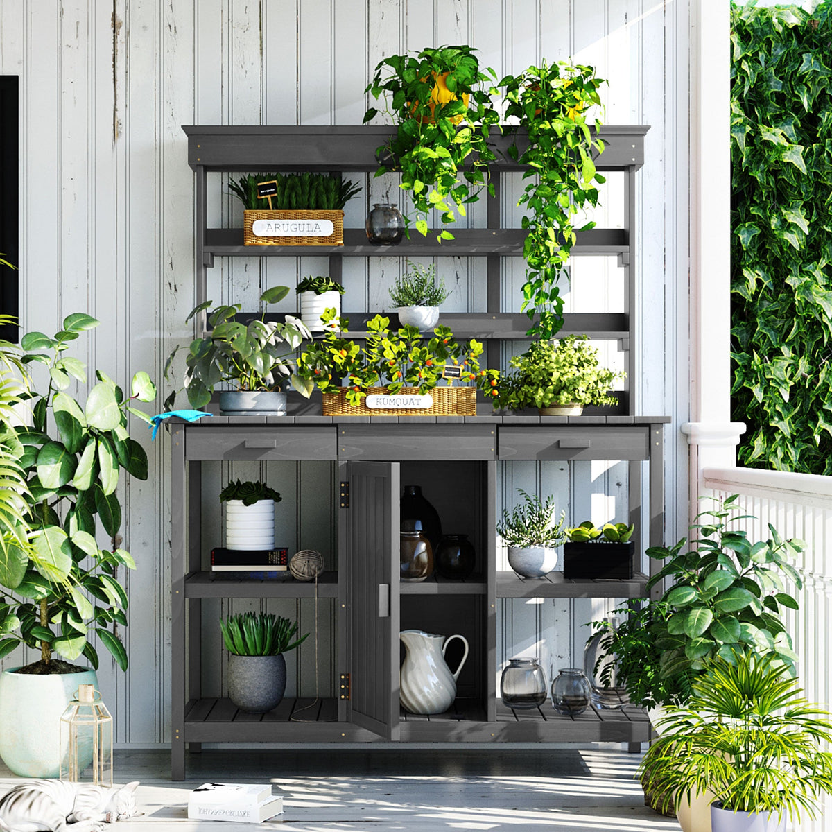 TOPMAX 66'' Large Outdoor Farmhouse Wooden Potting Bench
