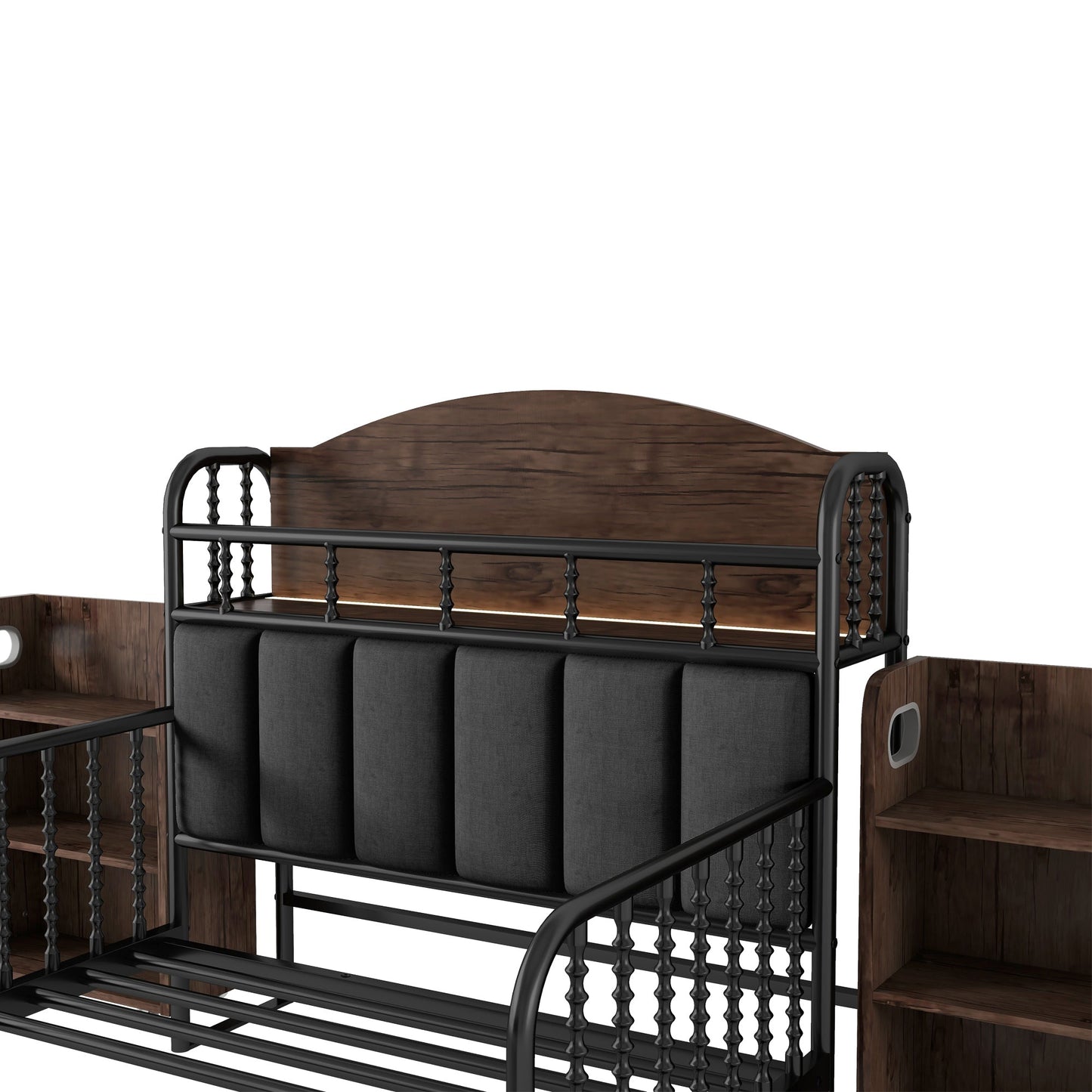 Twin Size Metal Platform Bed Frame with Light, Kids Twin Metal Bed with Upholstered and Pull Out Storage Shelves, Black (Expect Arrival Date 2025/10/5)