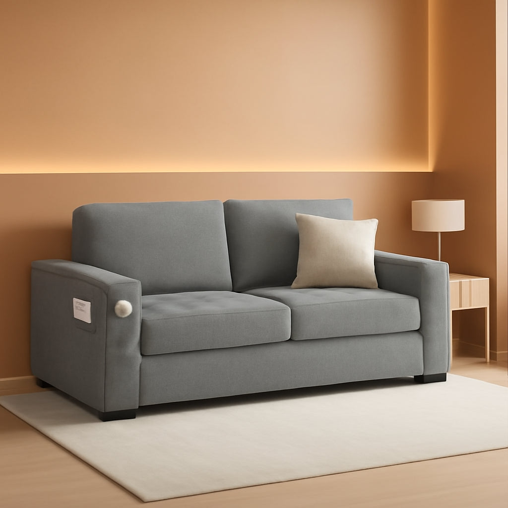 70 Inch Gray Chenille Loveseat With USB C Ports And Plush Cushions