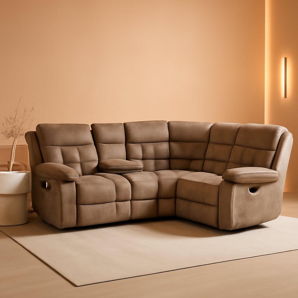 Brown Manual Reclining Sectional Sofa With Cup Holders