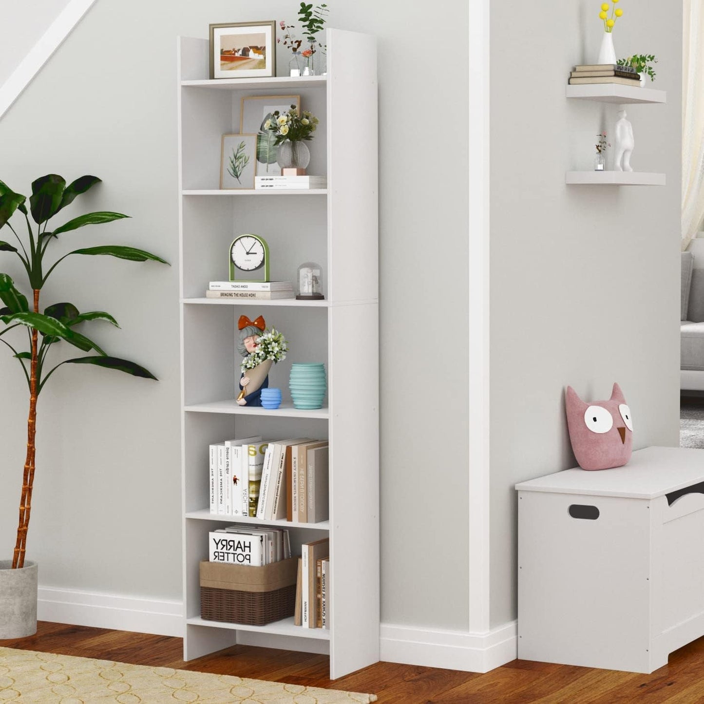 White 6-Tier Bookshelf Anti Tip Design For Home Office
