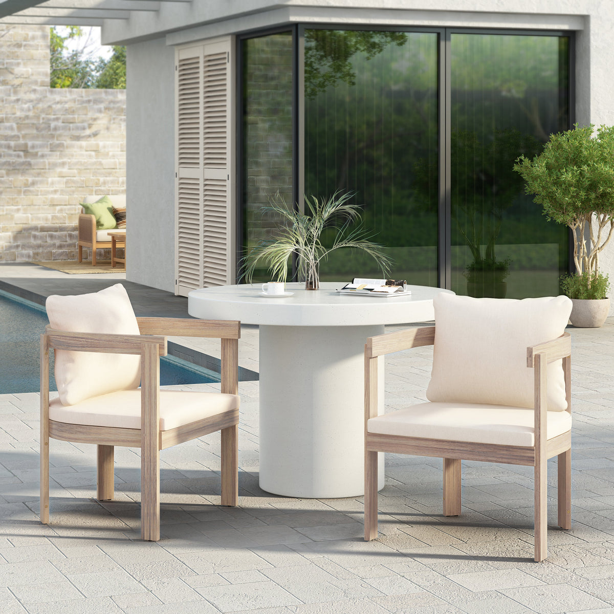 Acacia Wood Dining Chairs Set of 2, Armchairs with