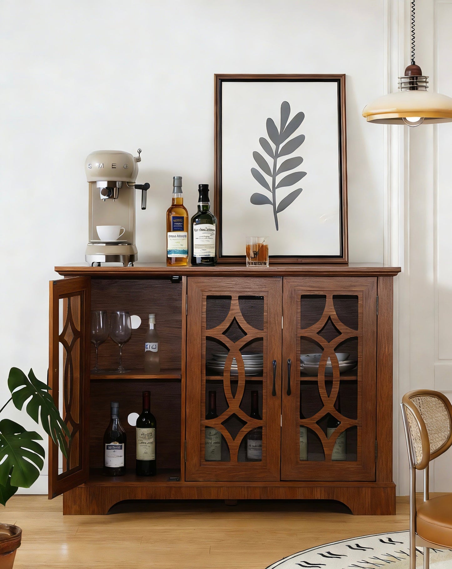 Spacious Size Sideboard with 3 Clear Tempered Glass Doors