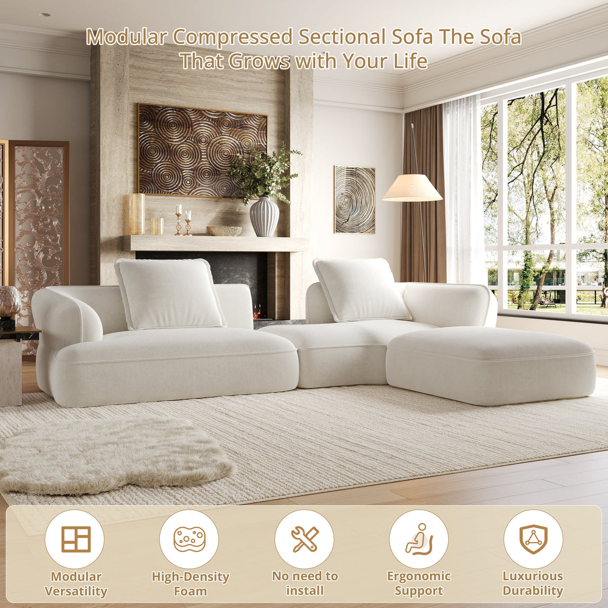 122" Modern L-Shaped Sectional Sofa with Chaise Lounge