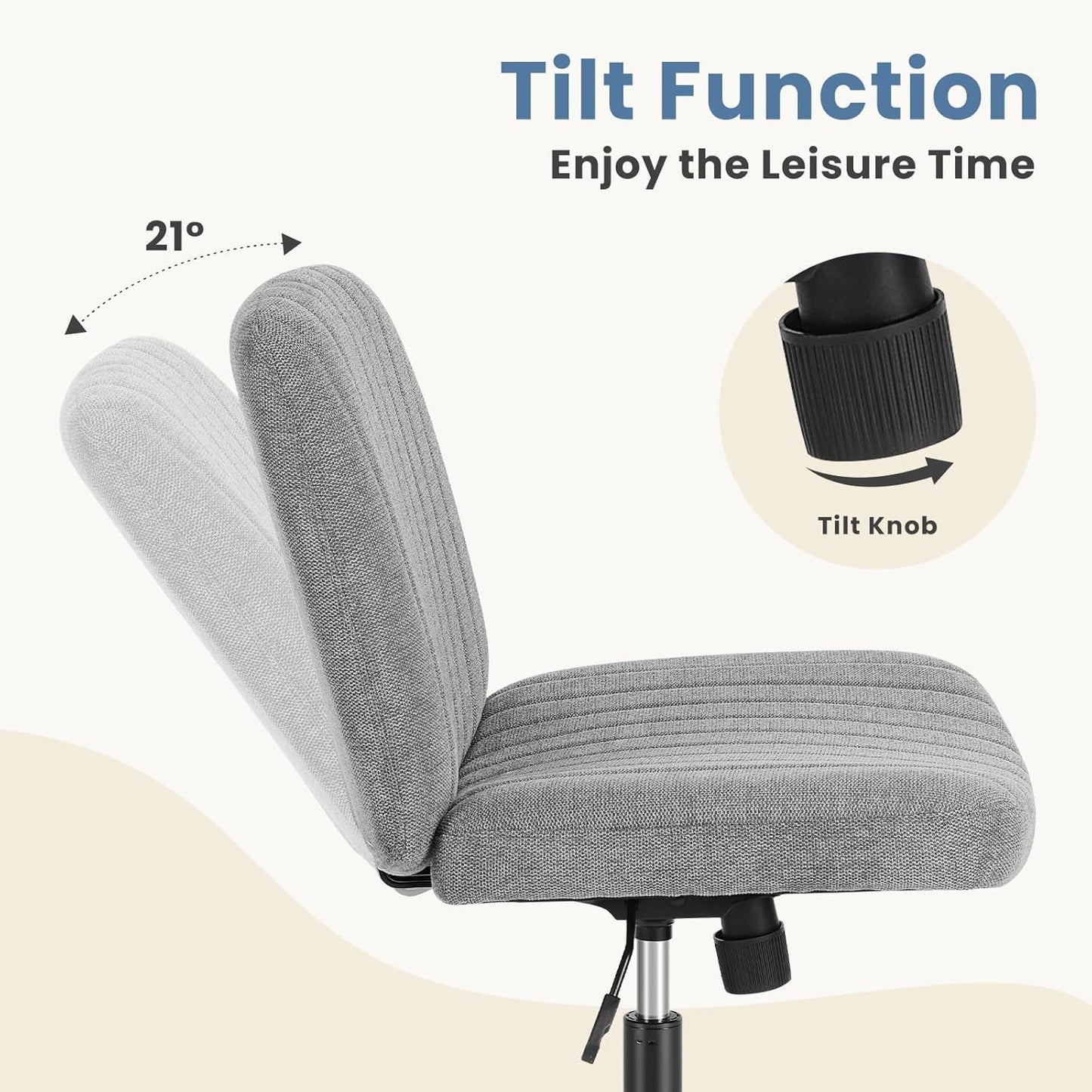 Cross Legged Armless Office Chair With Adjustable Height Fabric Swivel Chair