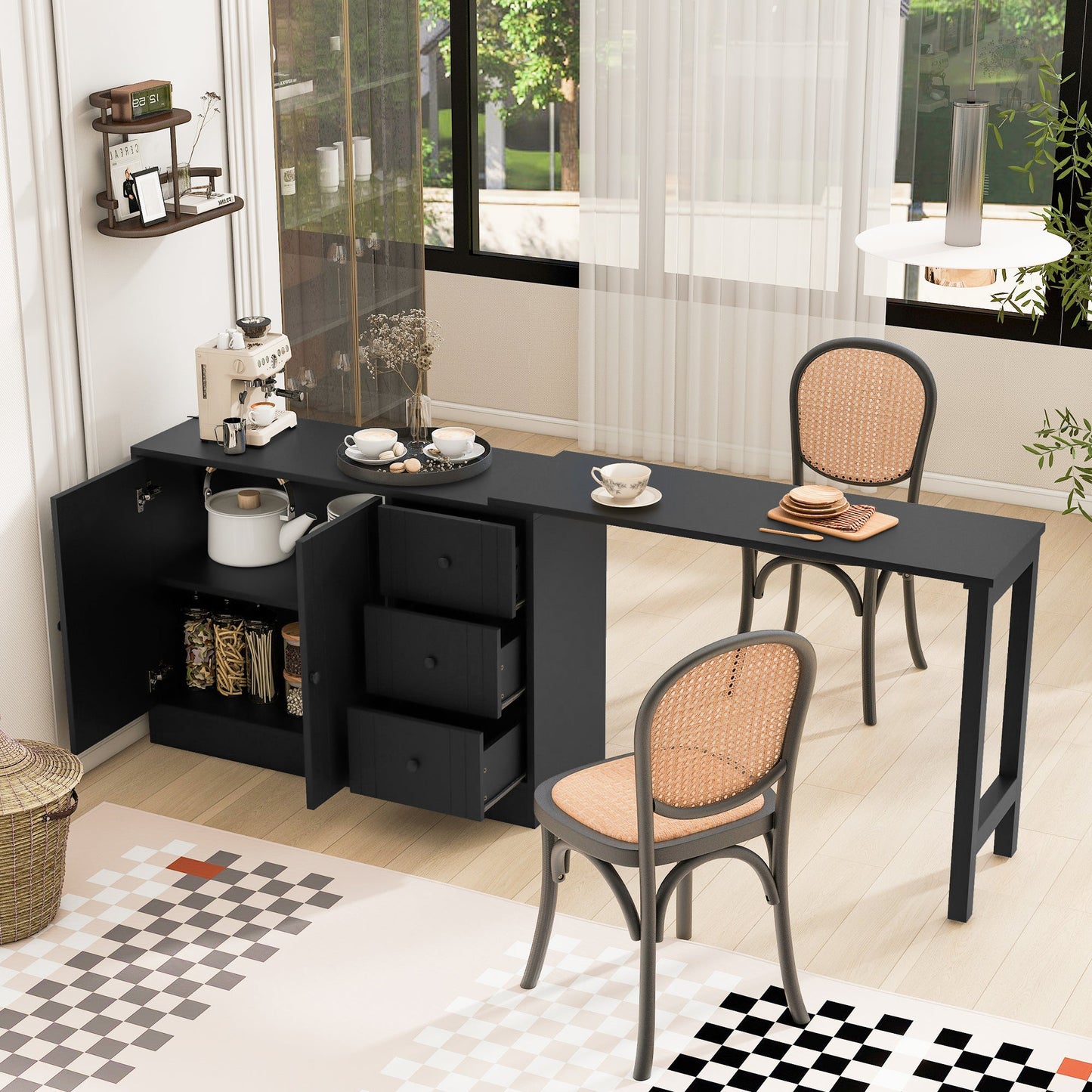 U Style 89.7'' Wooden Sideboard with Extendable Table